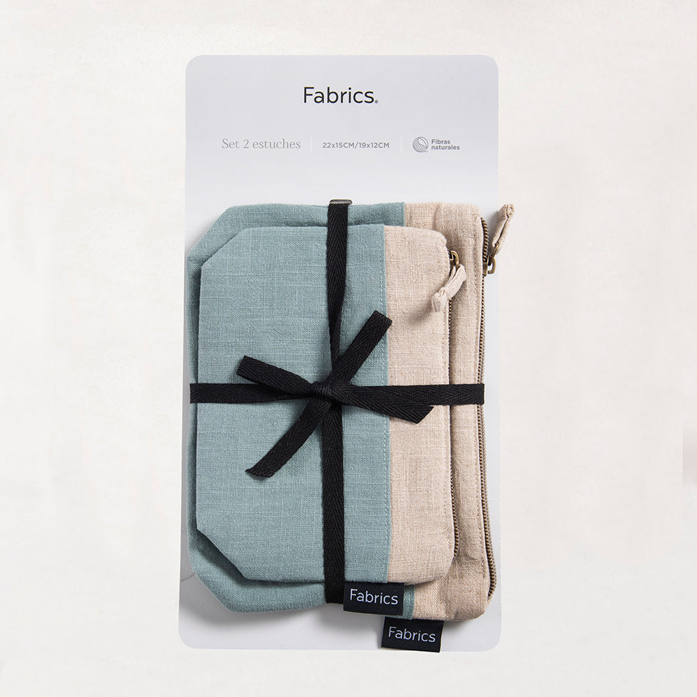 Set 2 Estuches Lino Bicolor Turquesa