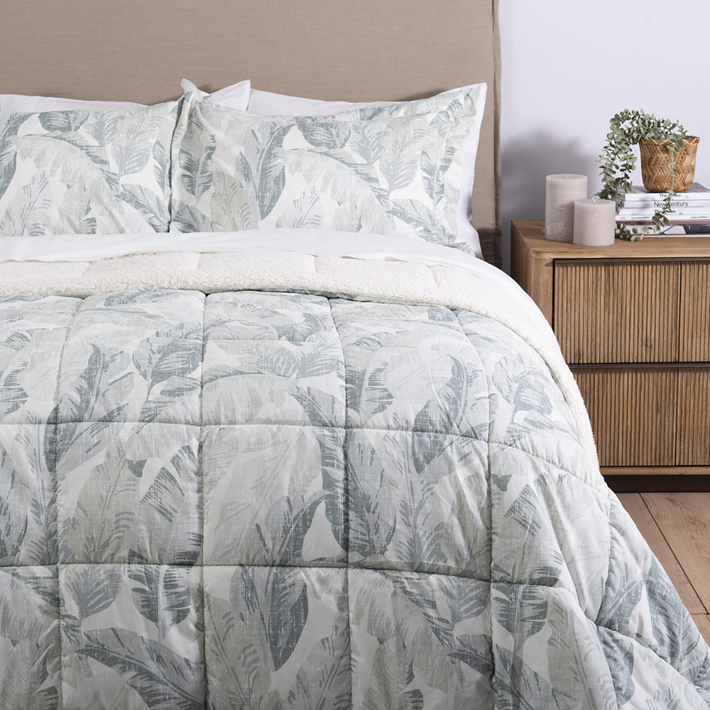 Plumón Estampado Sherpa Cendra 1.5 Plazas Verde