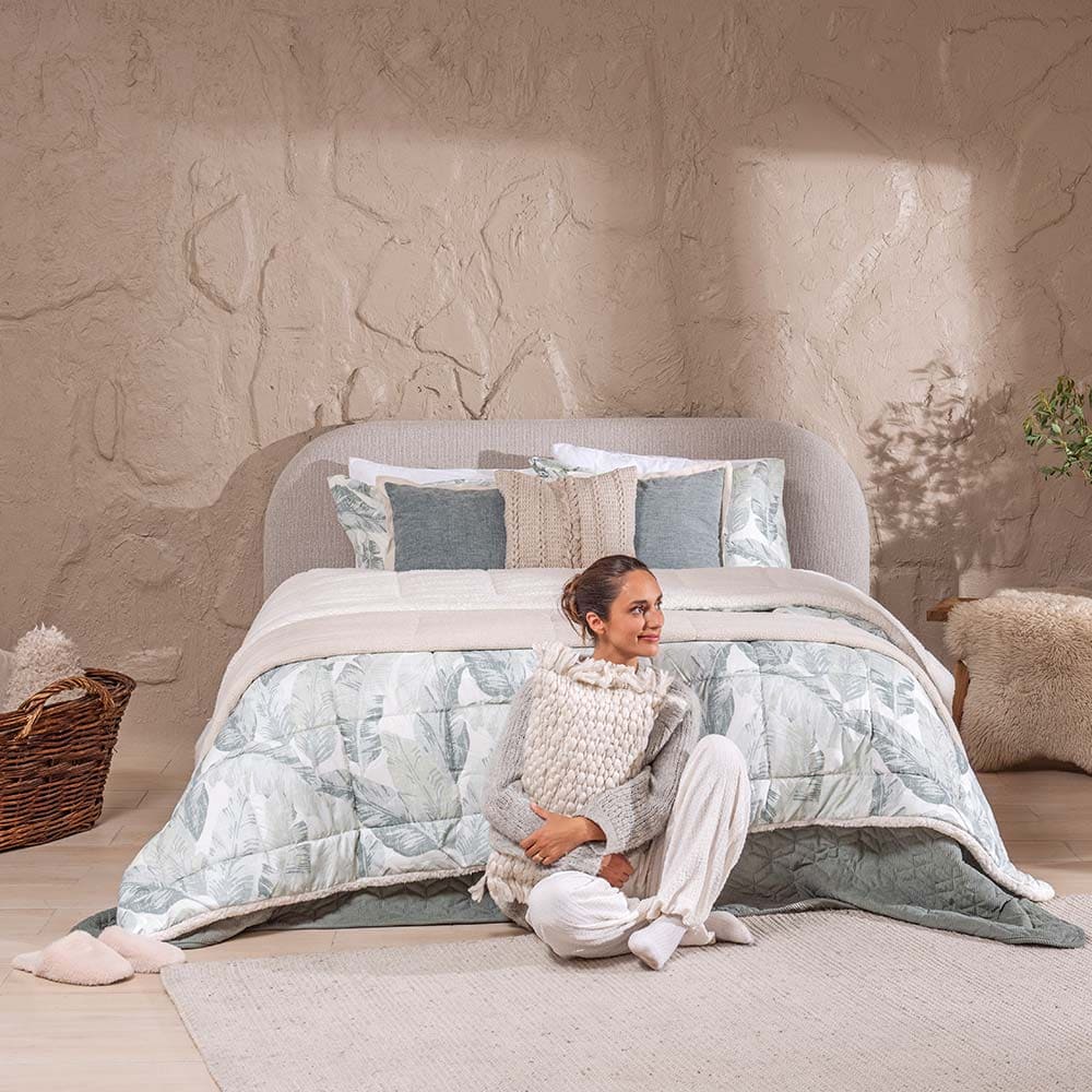 Plumón Estampado Sherpa Cendra 2 Plazas Verde