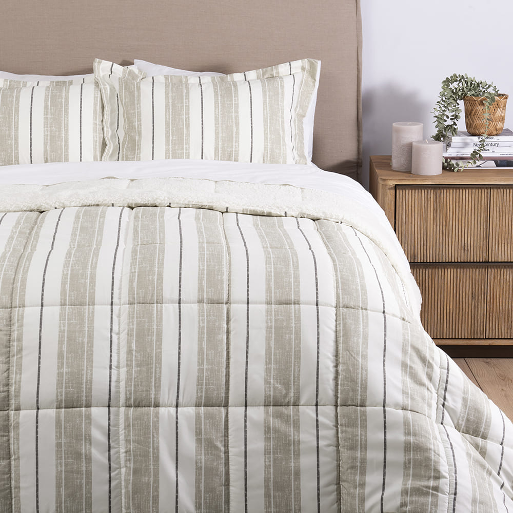 Plumón Estampado Sherpa Aus 1.5 Plazas Beige