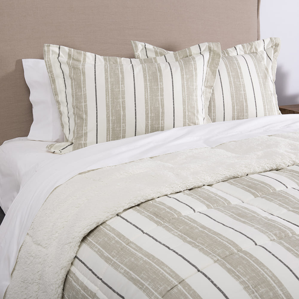 Plumón Estampado Sherpa Aus 2 Plazas Beige