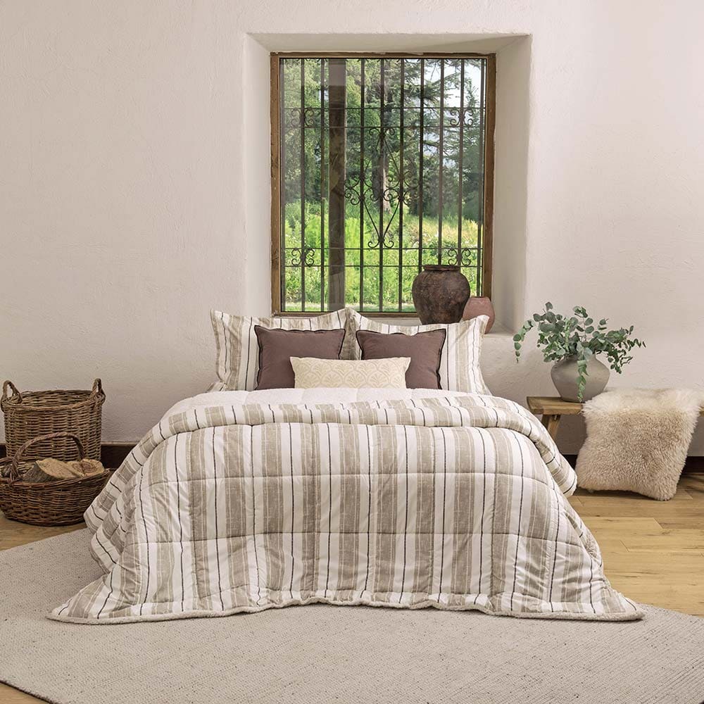 Plumón Estampado Sherpa Aus 2 Plazas Beige