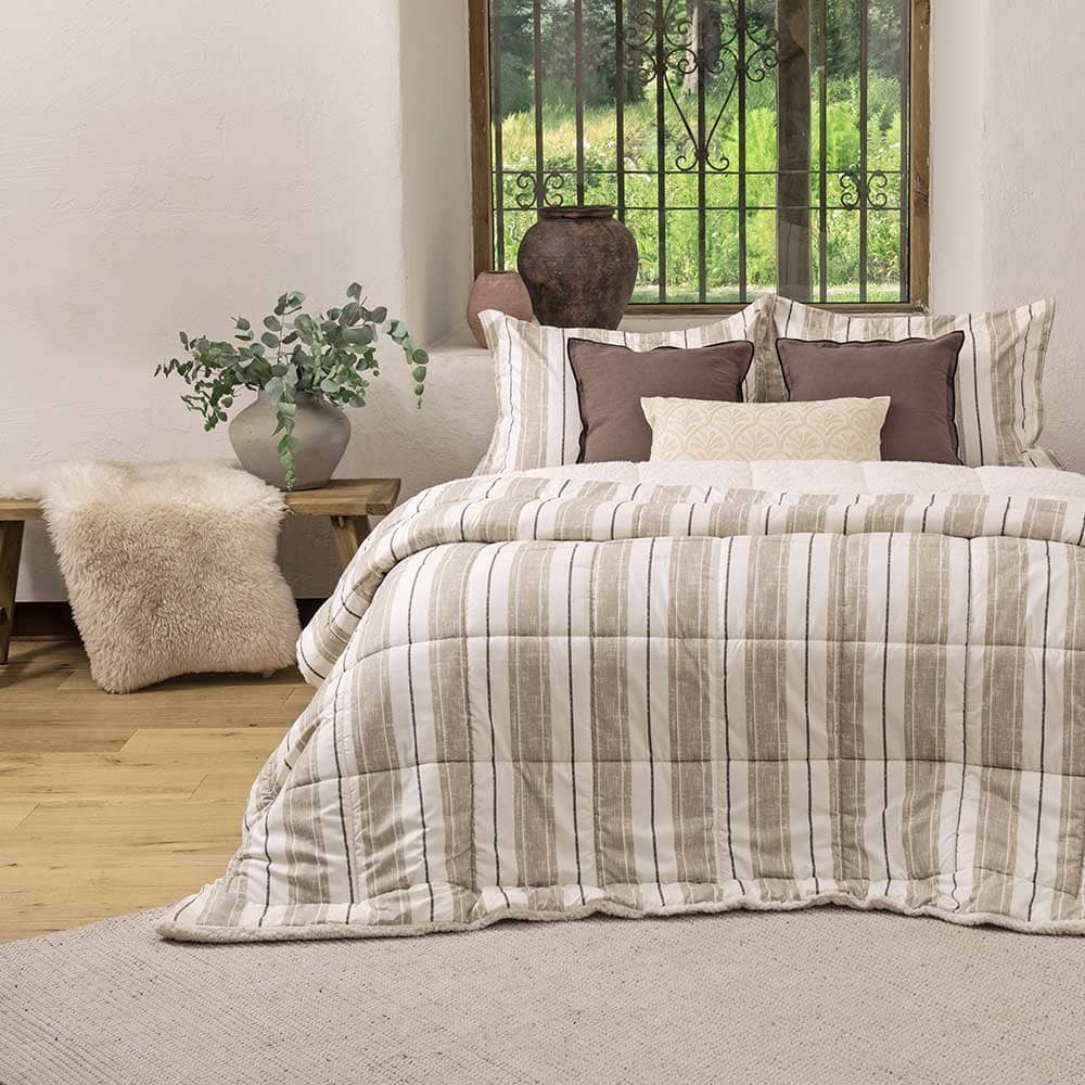 Plumón Estampado Sherpa Aus 2 Plazas Beige