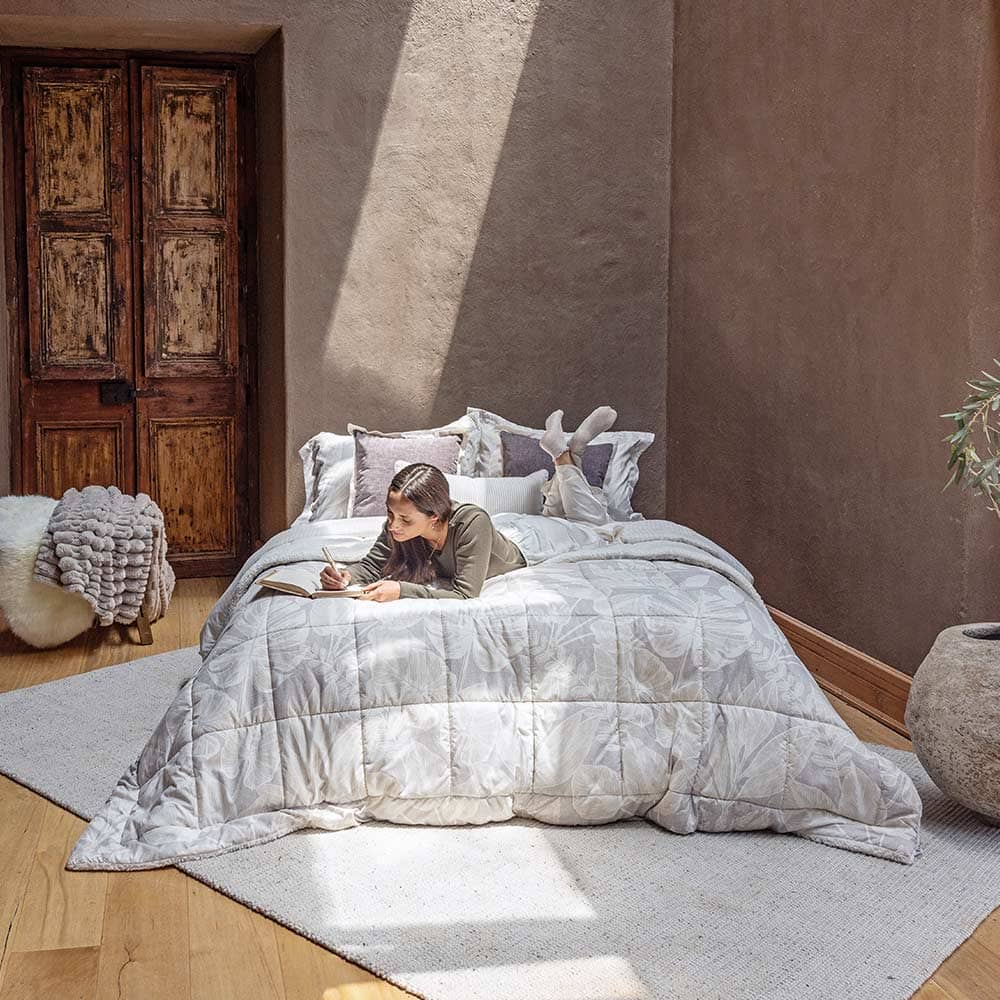 Plumón Estampado Sherpa Boira 2 Plazas Gris