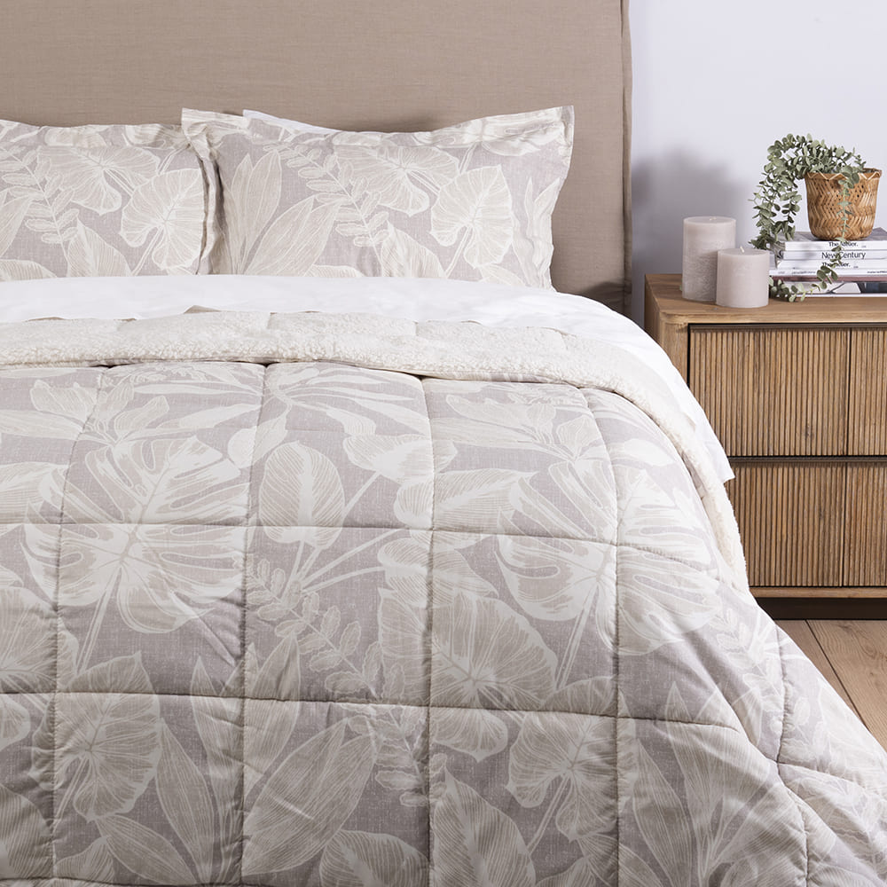 Plumón Estampado Sherpa Boira 2 Plazas Gris