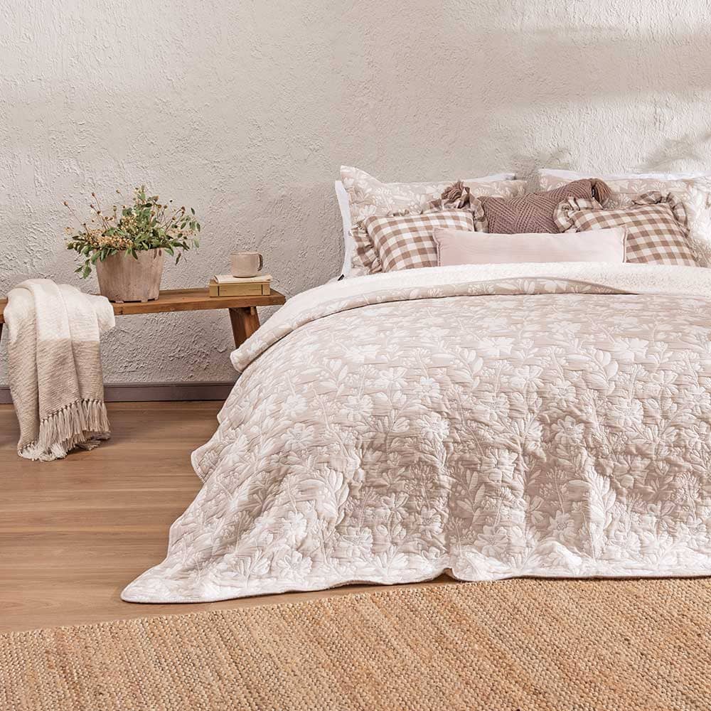 Cubrecama Jacquard Sherpa Fleur Super King Beige