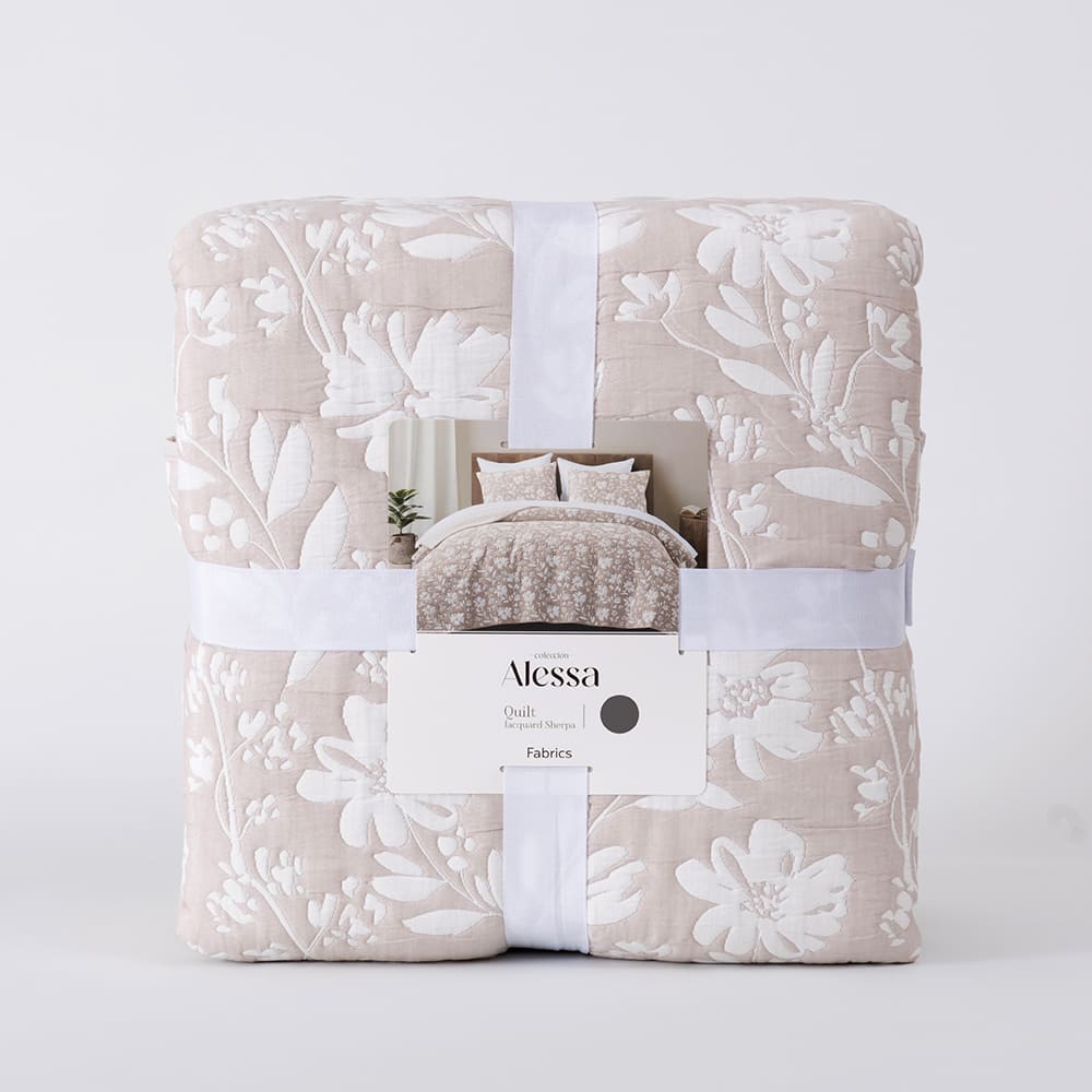 Cubrecama Jacquard Sherpa Fleur Super King Beige