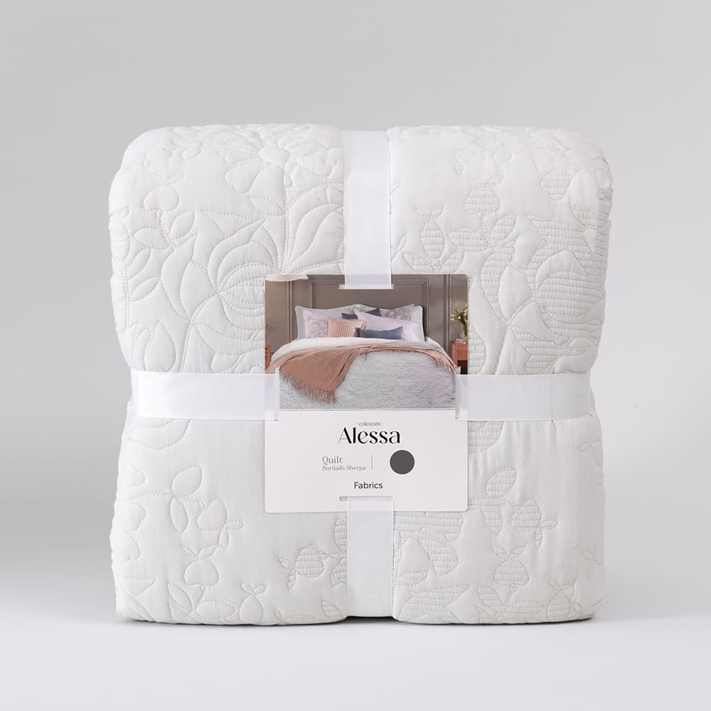 Cubrecama Quilt Bordado Sherpa Julia Super King Perla