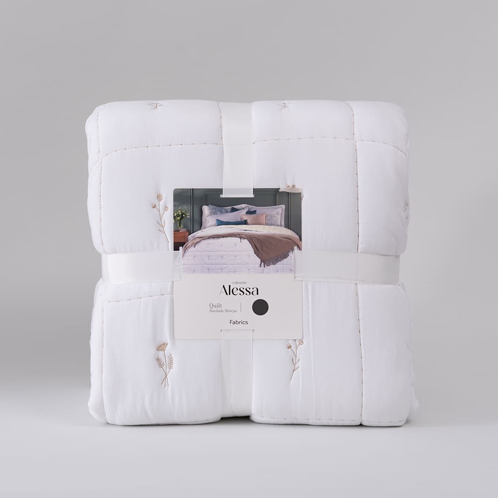 Cubrecama Quilt Bordado Sherpa Silvestre Super King Blanco