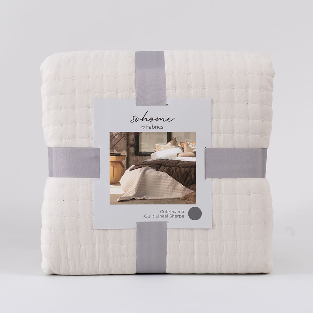 Cubrecama Quilt Lineal Sherpa King Beige