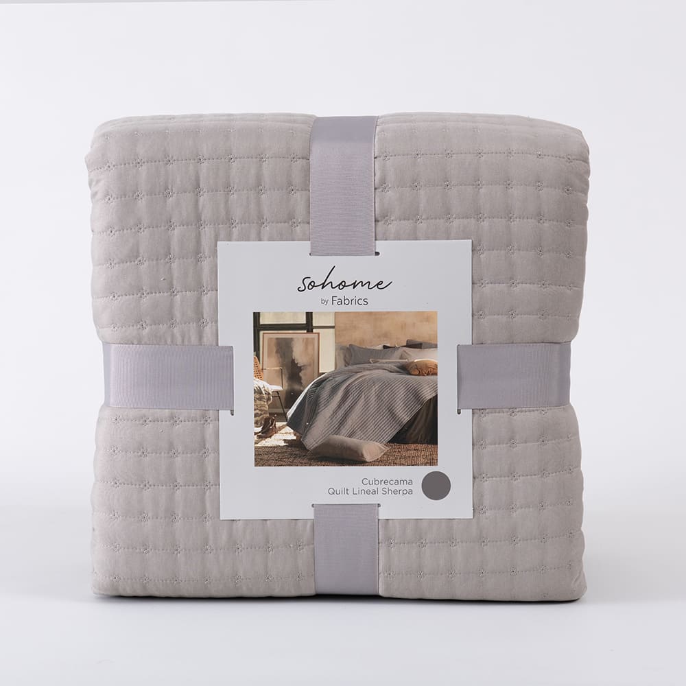 Cubrecama Quilt Lineal Sherpa 2 Plazas Taupe