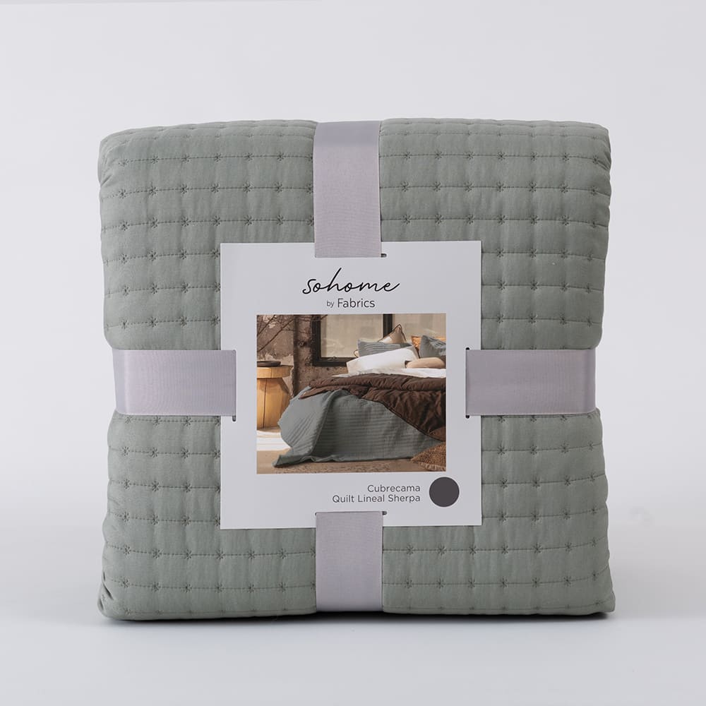 Cubrecama Quilt Lineal Sherpa 2 Plazas Verde