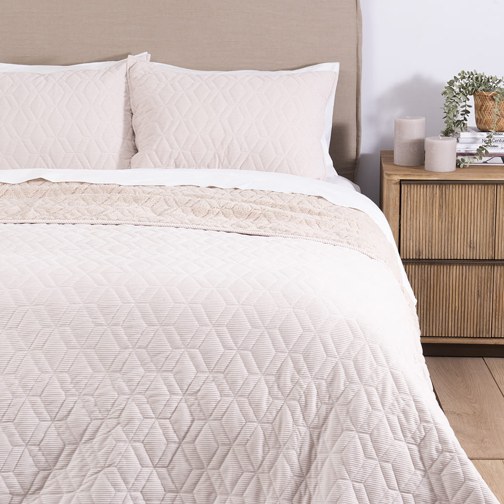 Cubrecama Quilt Corduroy Sherpa 2 Plazas Beige