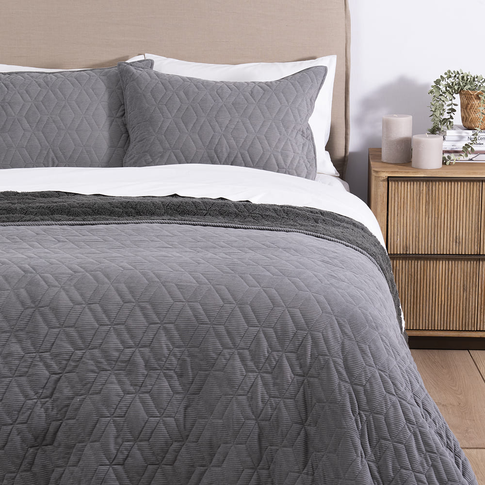 Cubrecama Quilt Corduroy Sherpa 2 Plazas Marengo