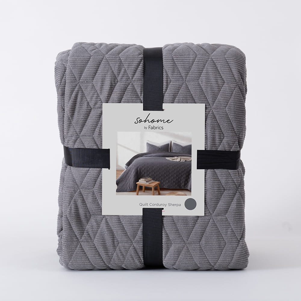 Cubrecama Quilt Corduroy Sherpa 2 Plazas Marengo