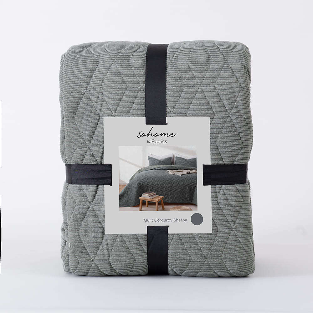 Cubrecama Quilt Corduroy Sherpa 1.5 Plazas Verde