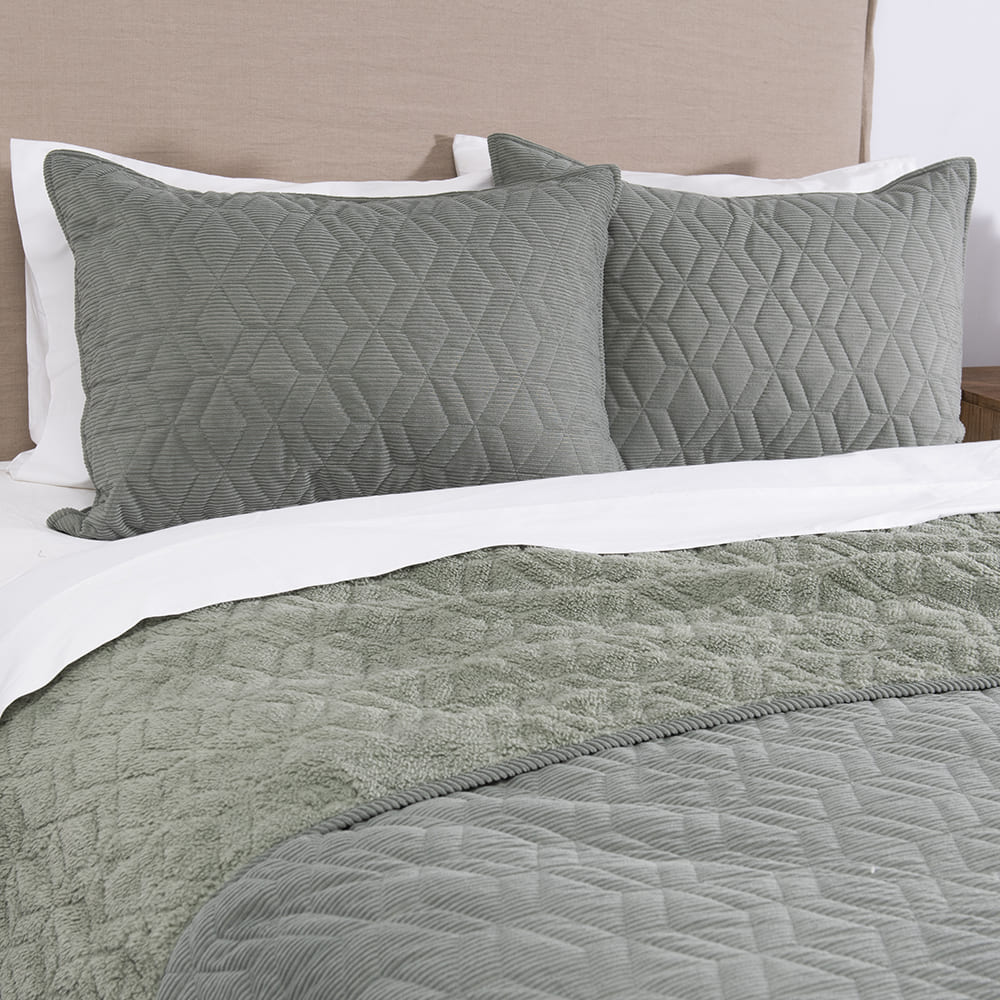 Cubrecama Quilt Corduroy Sherpa 2 Plazas Verde