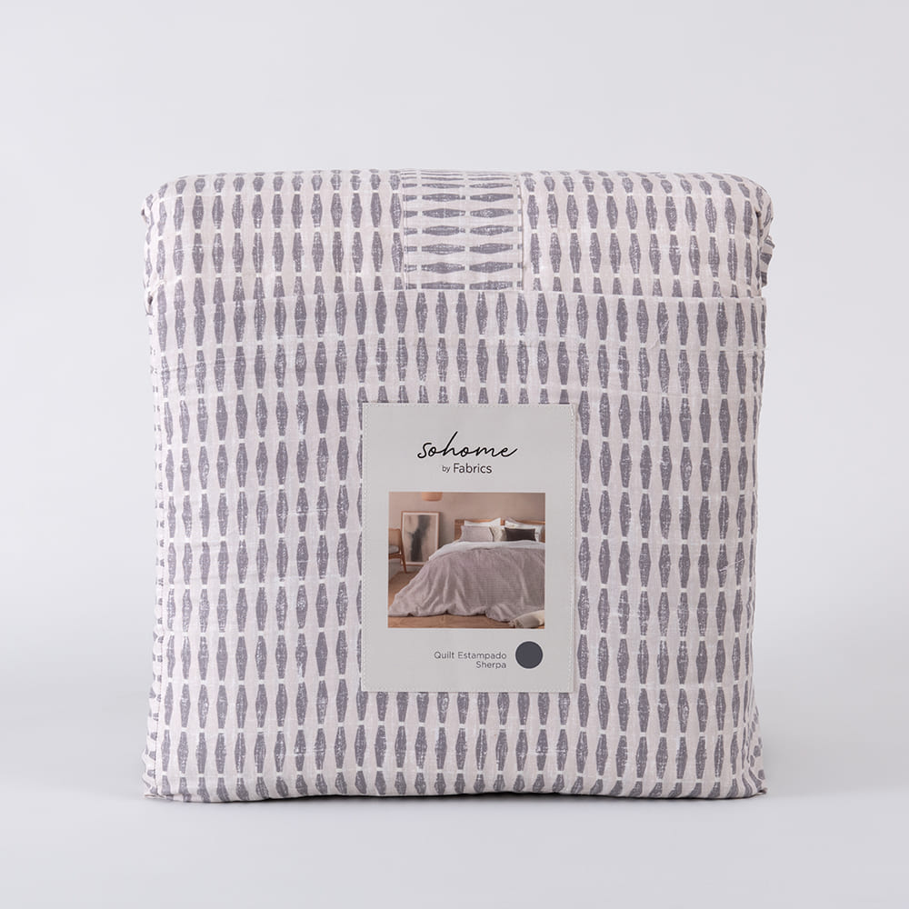 Cubrecama Quilt Estampado Sherpa Drecera 2 Plazas Gris