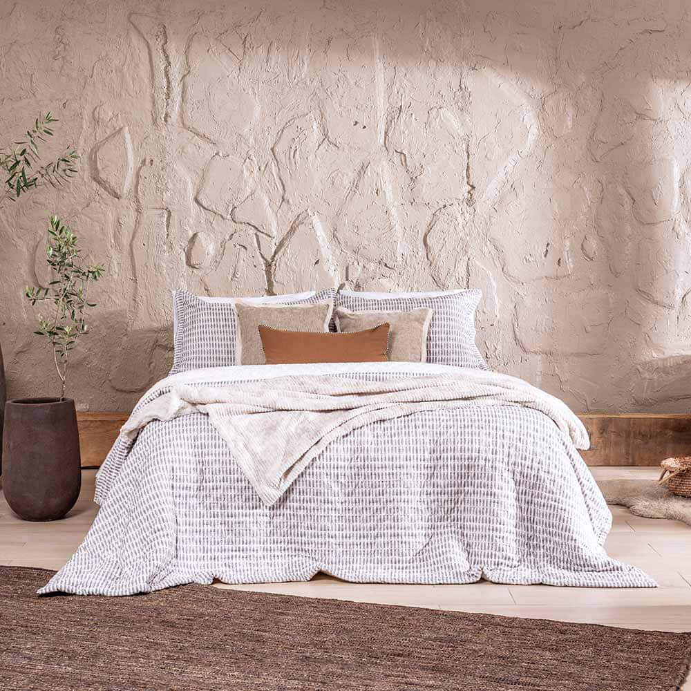 Cubrecama Quilt Estampado Sherpa Drecera 2 Plazas Gris