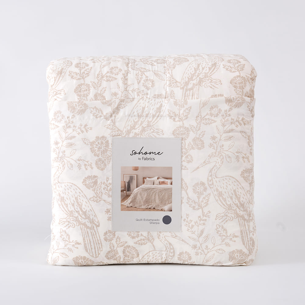Cubrecama Quilt Estampado Sherpa Solana 2 Plazas Crudo