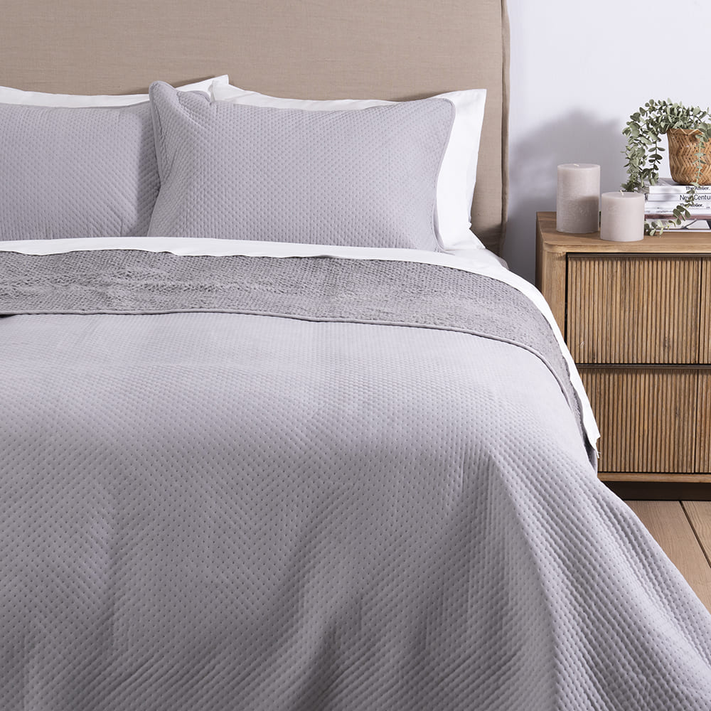 Cubrecama Quilt Smooth Sherpa King Gris