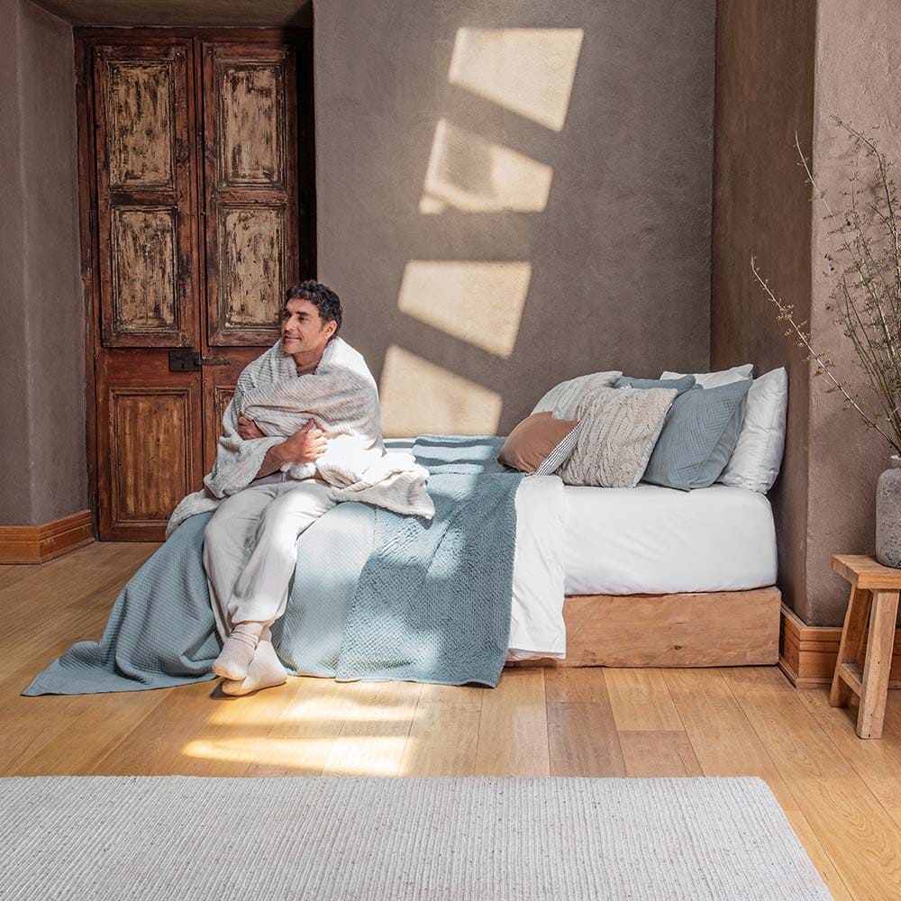 Cubrecama Quilt Smooth Sherpa King Azul