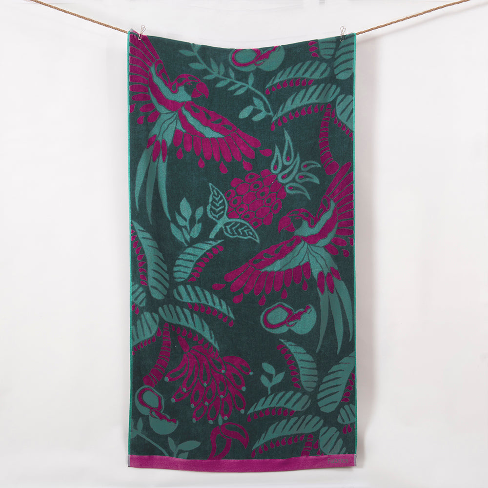Toalla Playa Jacquard Tropical Verde Oscuro