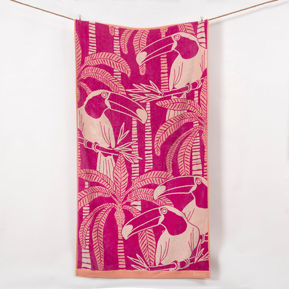 Toalla Playa Jacquard Tucán Fucsia