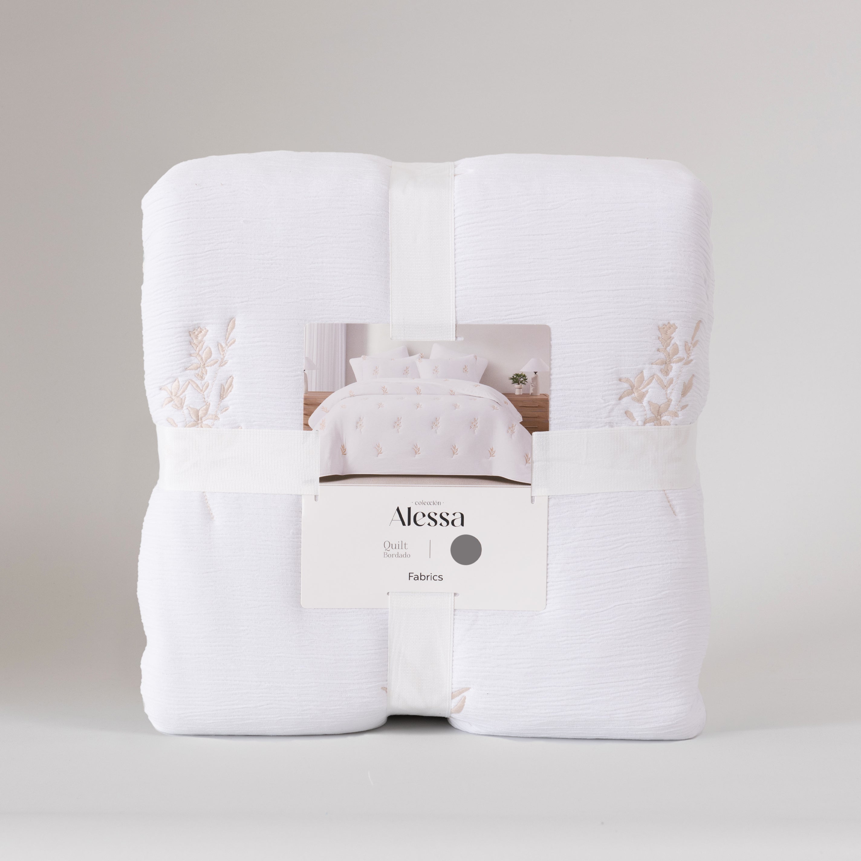 Cubrecama Quilt Bordado Espiga 2 Plazas Blanco