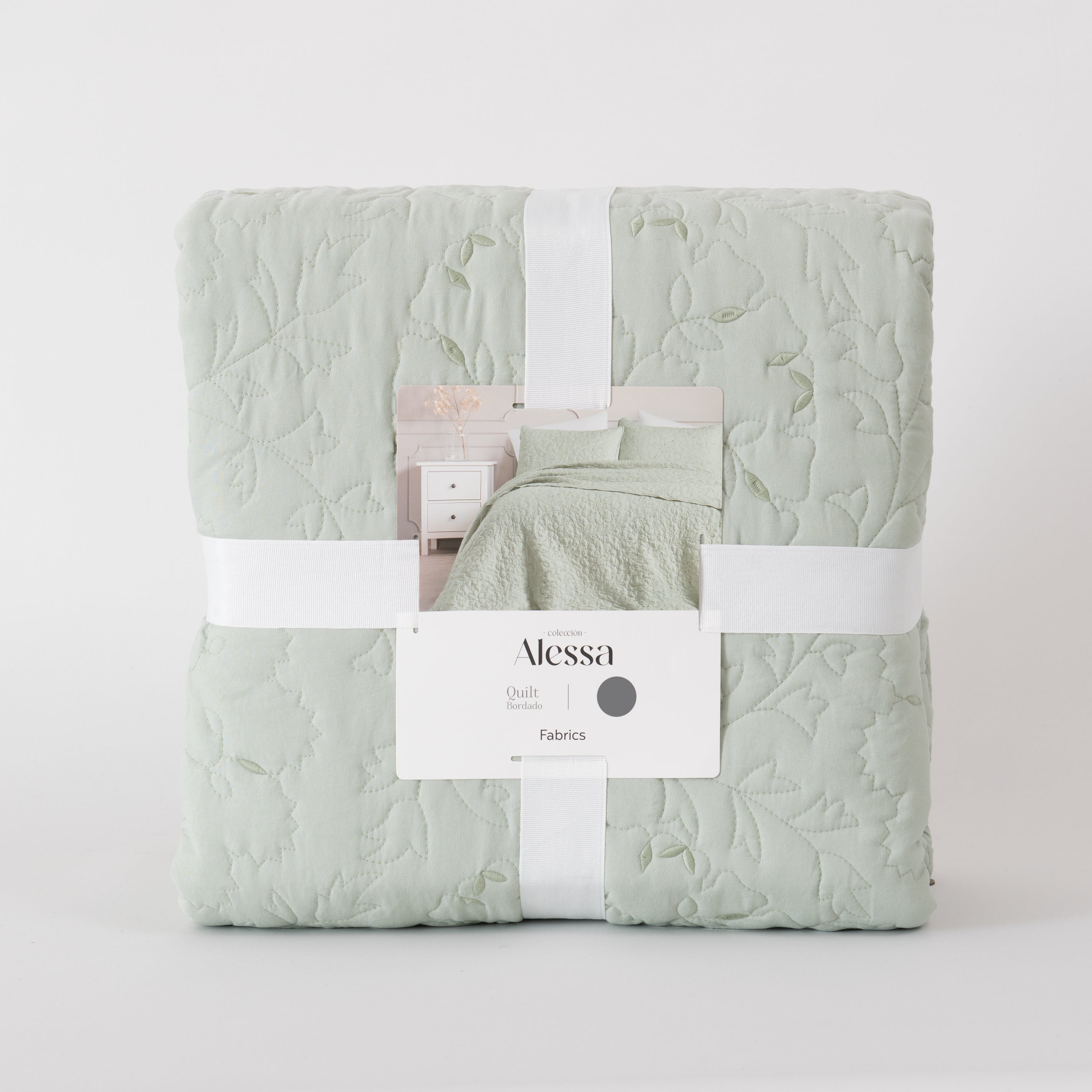Cubrecama Quilt Bordado Alicia 1.5 Plazas Verde