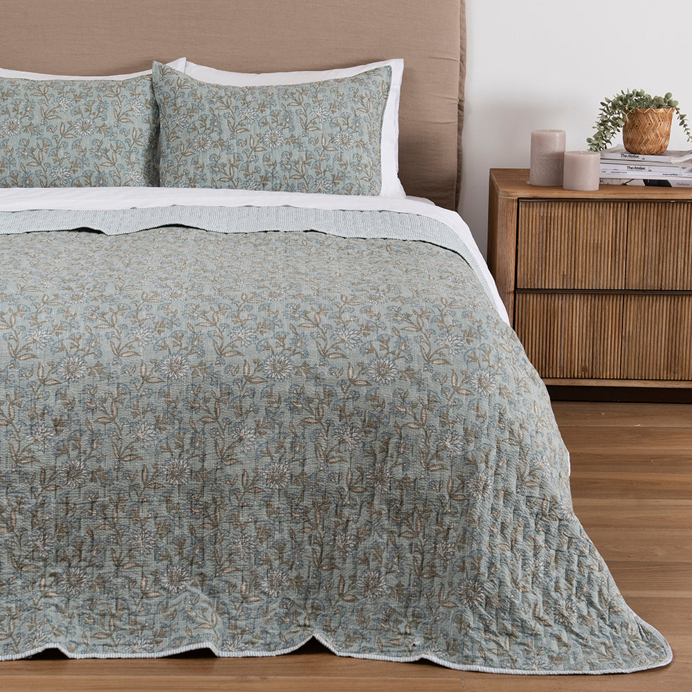 Cubrecama Quilt Estampado Larissa 2 Plazas Azul