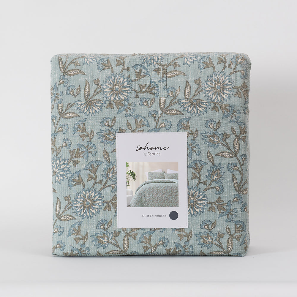 Cubrecama Quilt Estampado Larissa 2 Plazas Azul