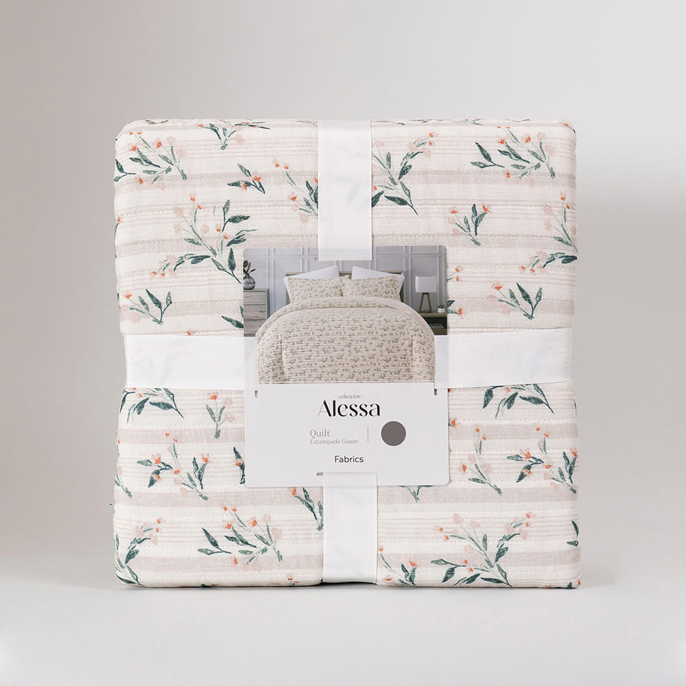 Cubrecama Quilt Estampado Gauze Mia 2 Plazas Beige