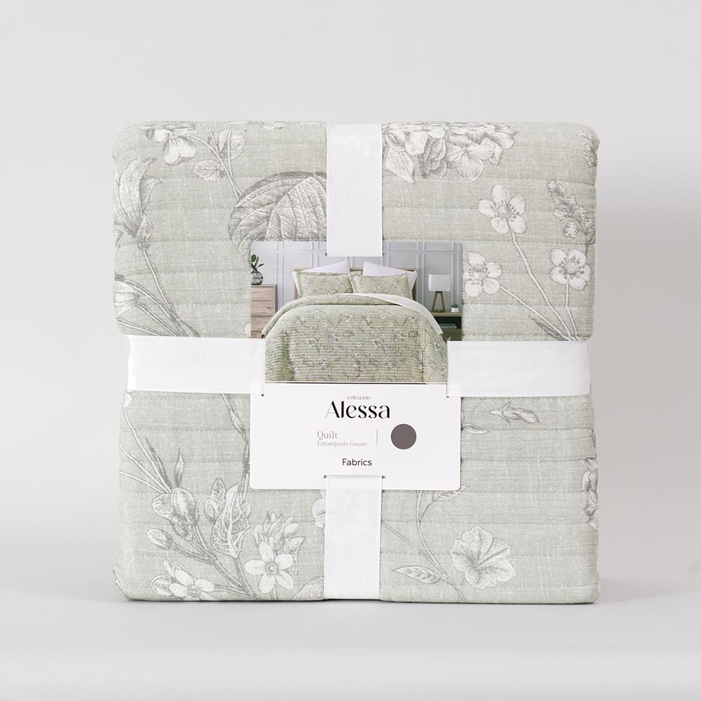 Cubrecama Quilt Estampado Gauze Lisa 2 Plazas Verde