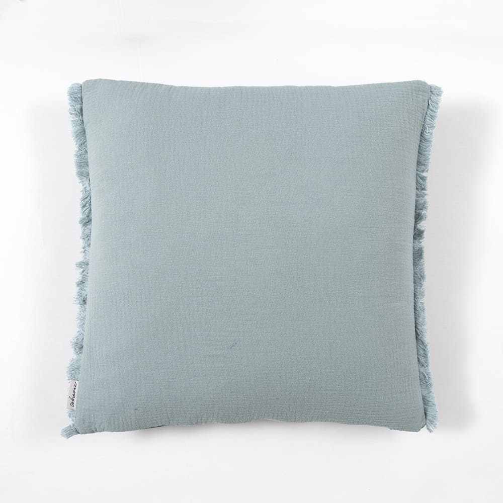 Cojín Muslin Bicolor Flecos Azul