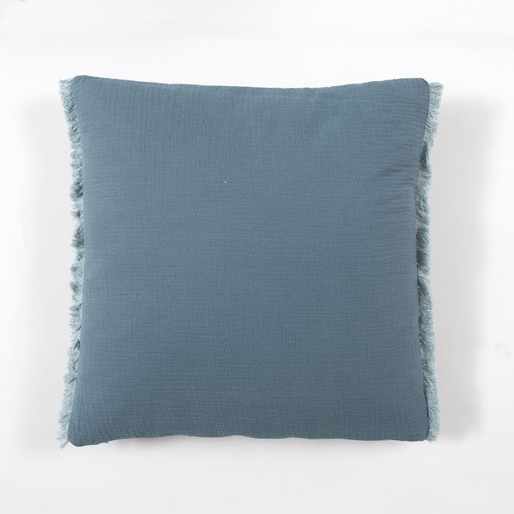 Cojín Muslin Bicolor Flecos Azul