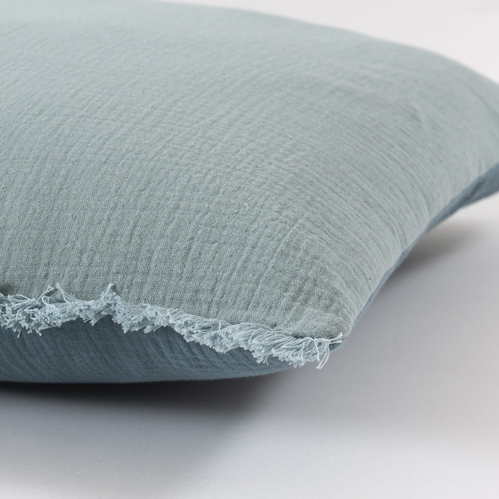 Cojín Muslin Bicolor Flecos Azul
