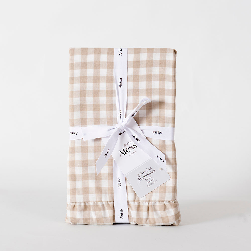 Set 2 Fundas Almohadas Vichy 50x70cm Beige