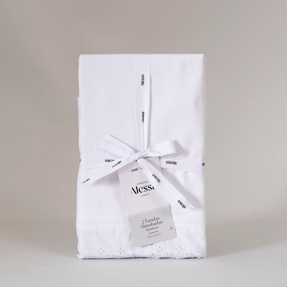 Set 2 Fundas Almohadas Broderie 50x70cm Blanco
