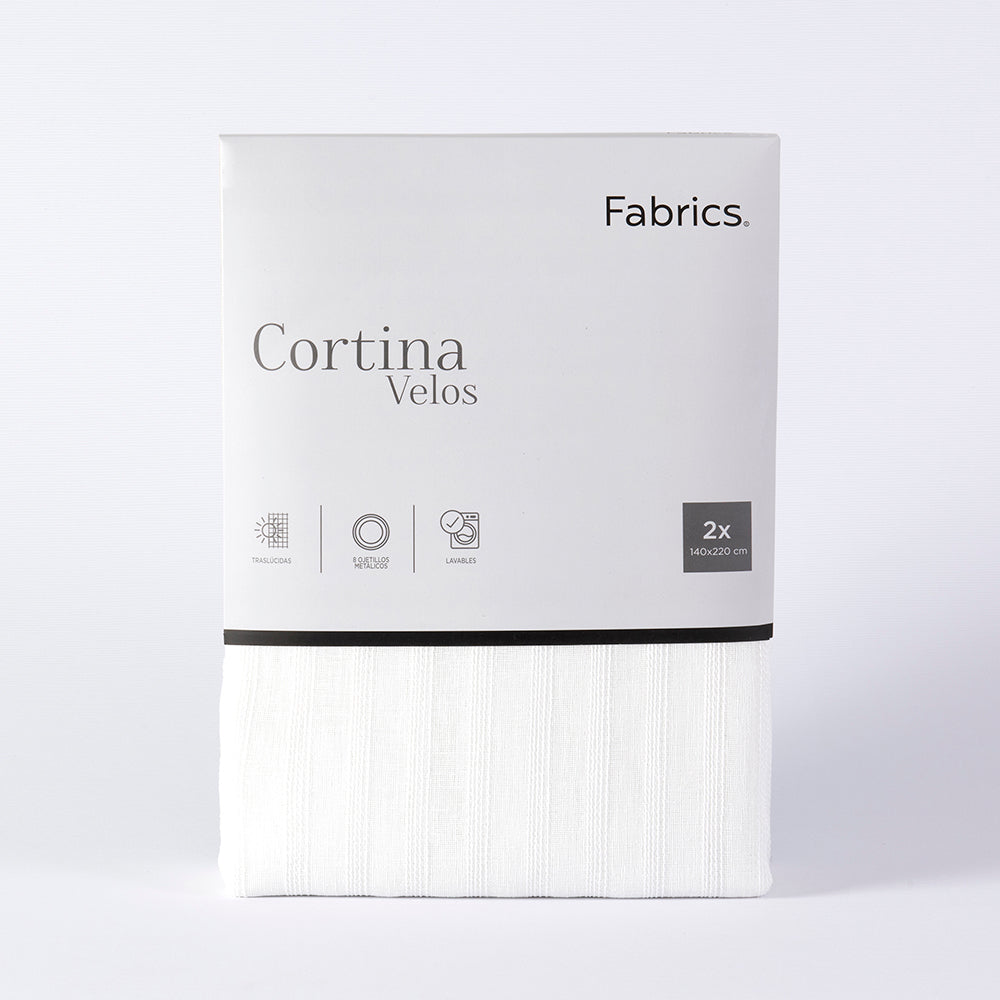 Set 2 Cortinas Velo Bordada Líneas 140x220cm Blanco