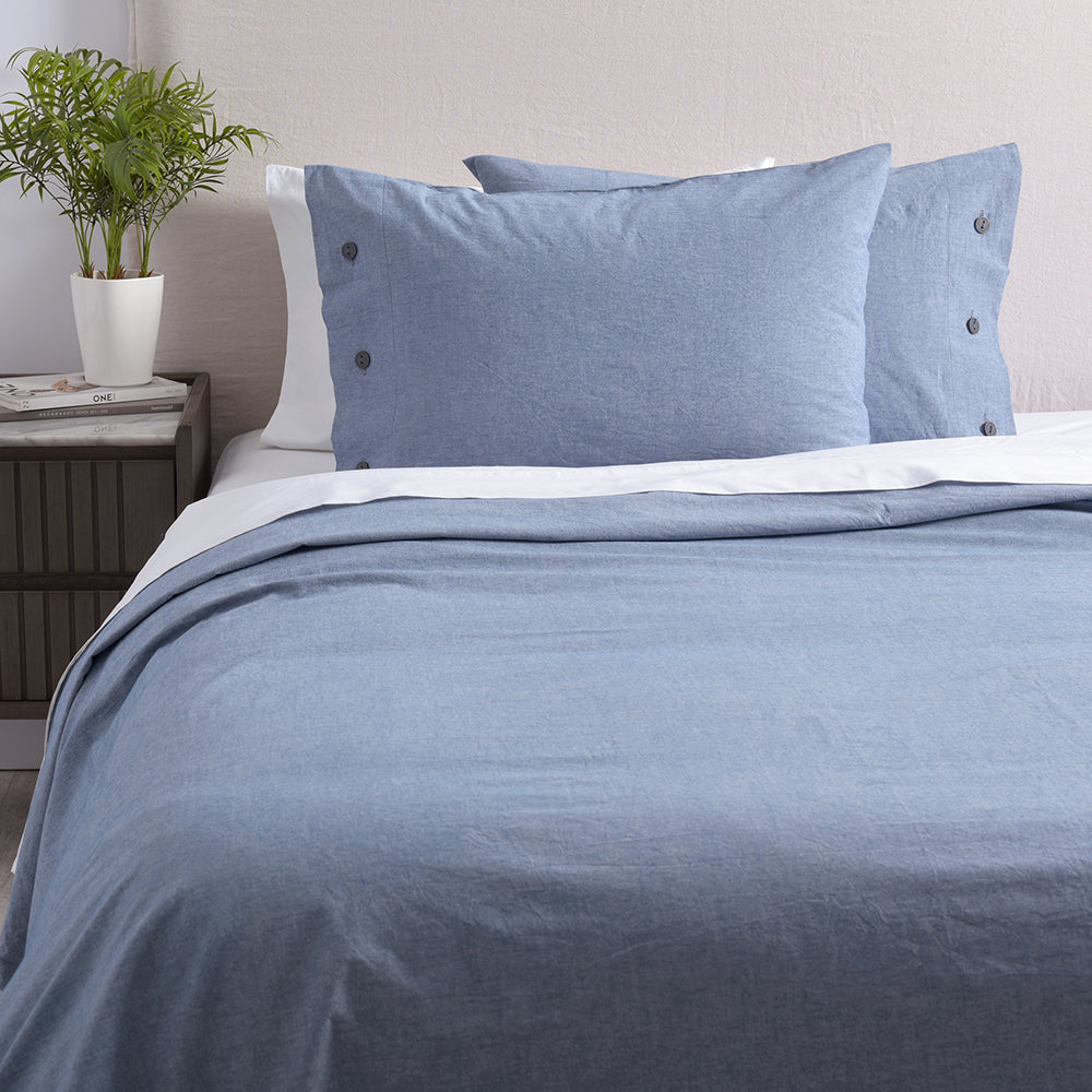 Funda de Plumón Algodón Chambray King Azul