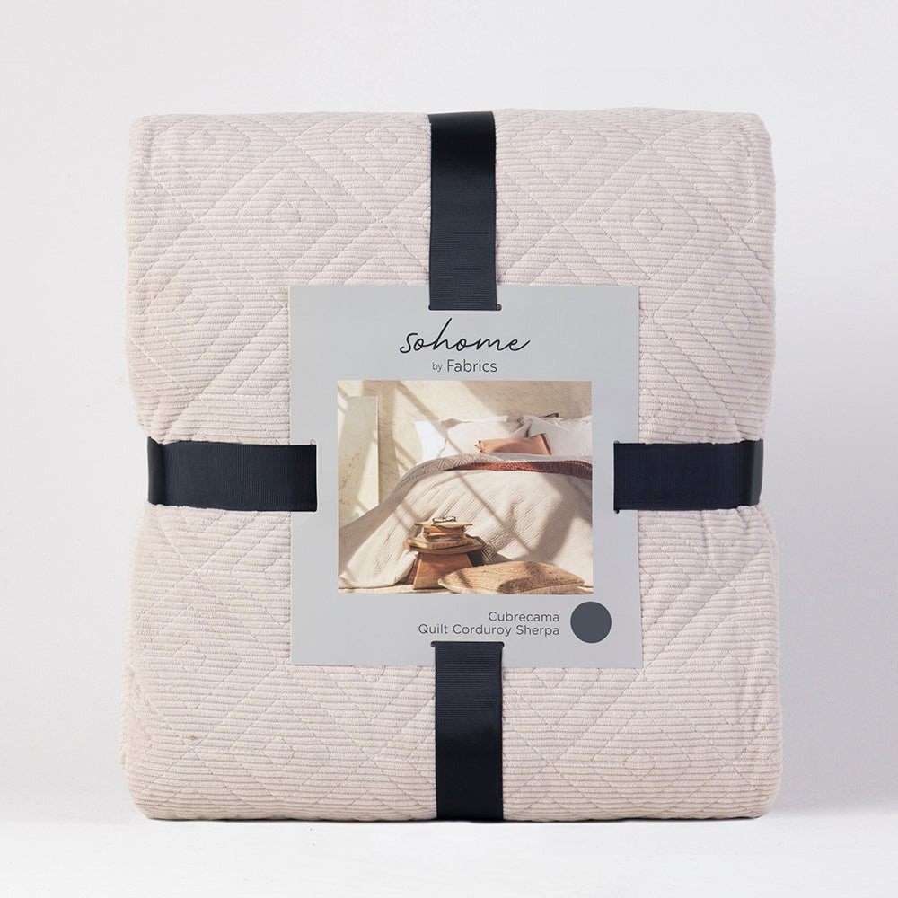 Cubrecama Quilt Corduroy Sherpa King Beige