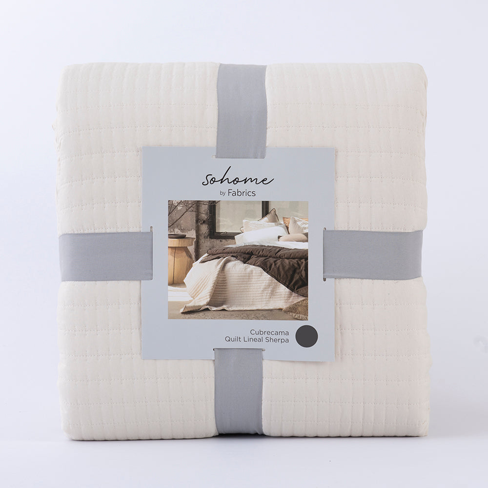 Cubrecama Quilt Lineal Sherpa 2 Plazas Crudo