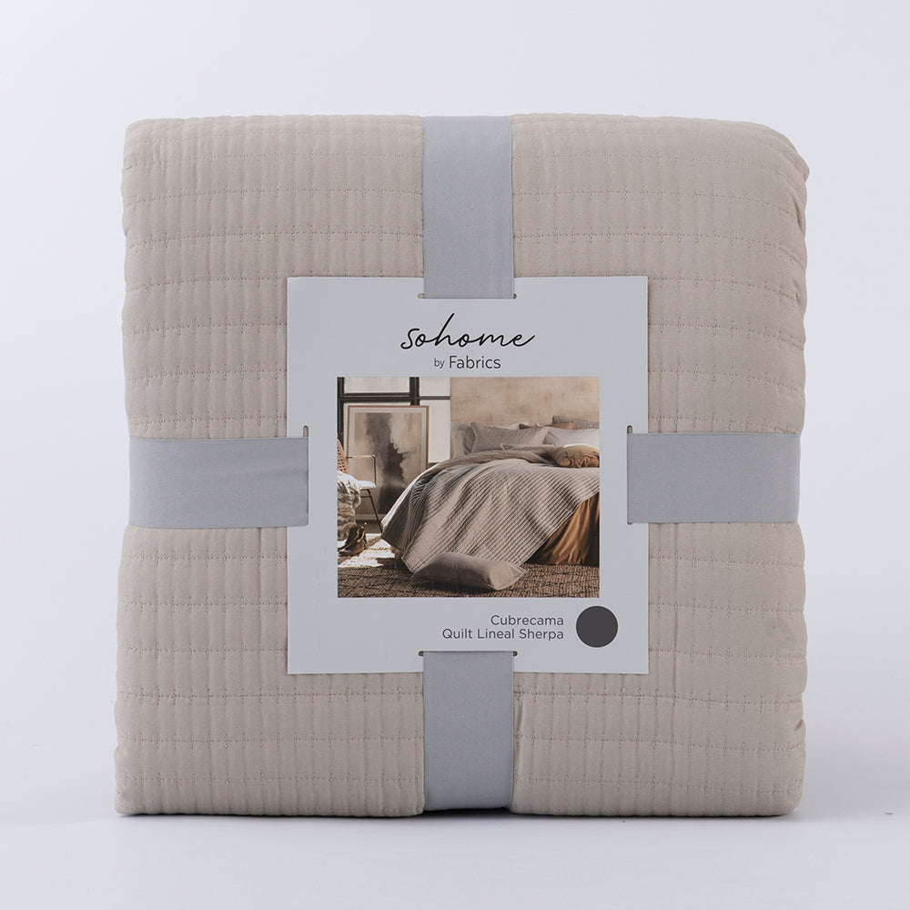 Cubrecama Quilt Lineal Sherpa King Visón