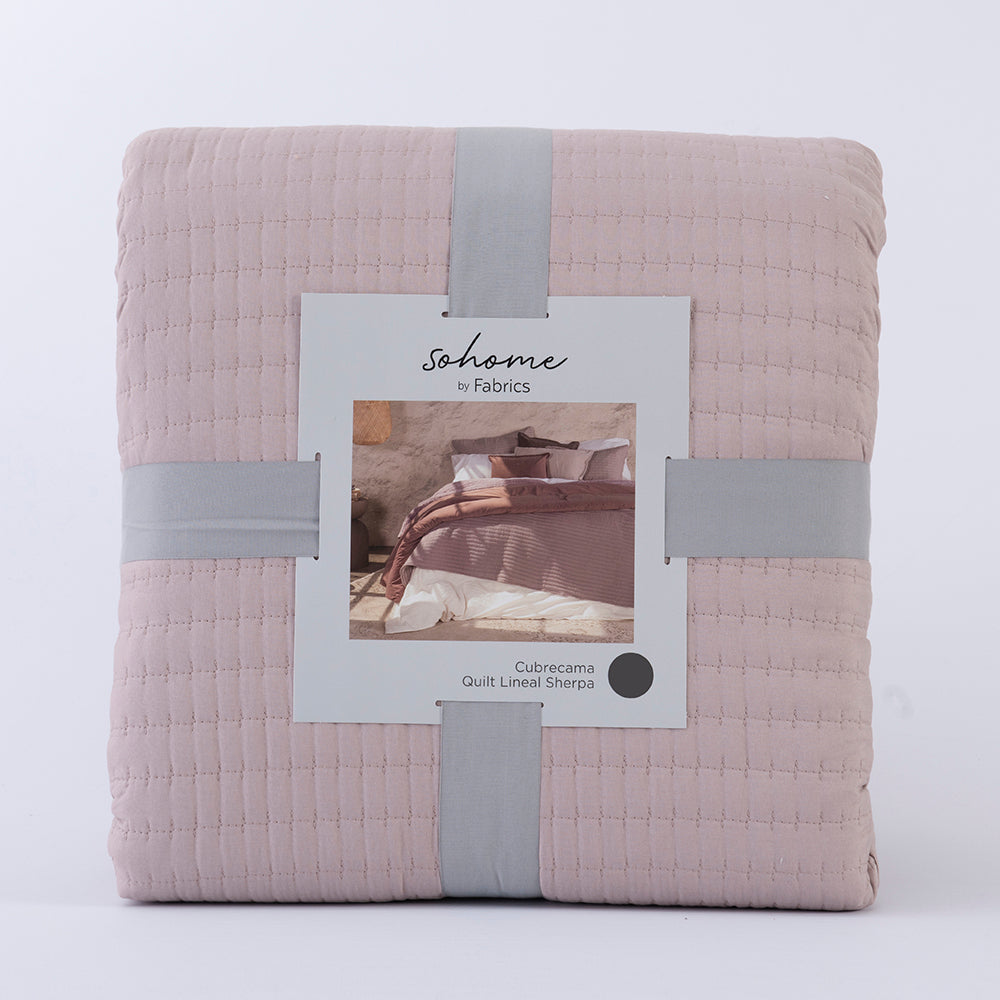 Cubrecama Quilt Lineal Sherpa 1.5 Plazas Malva