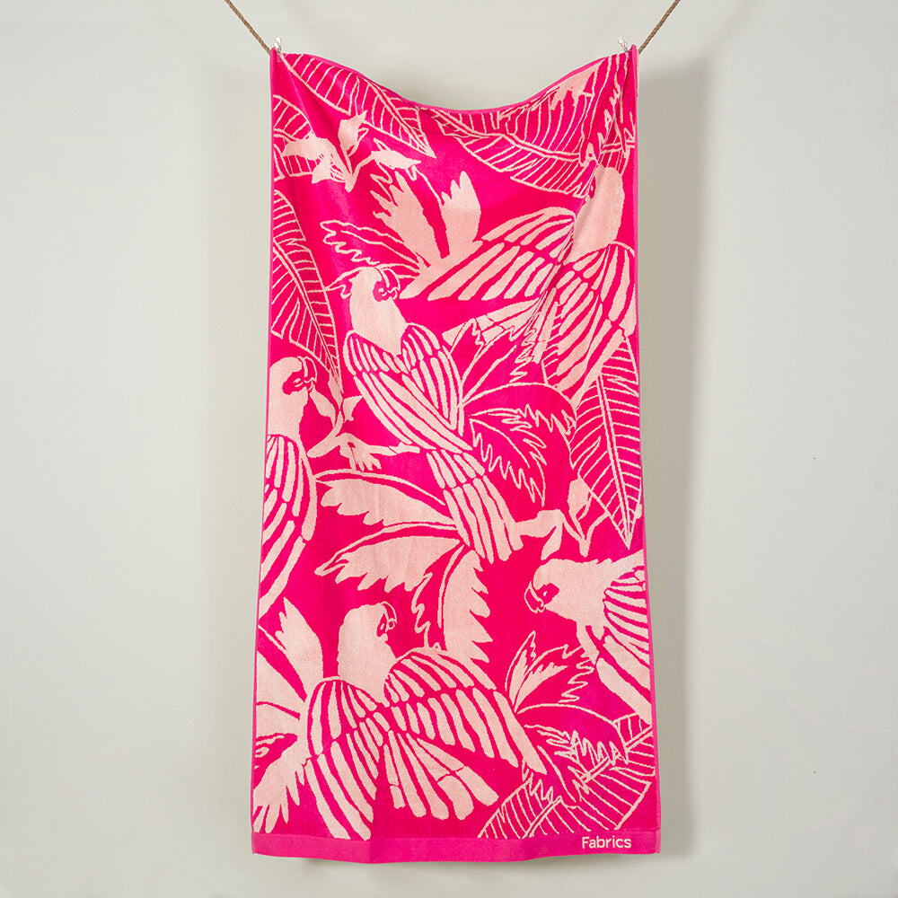 Toalla Playa Jacquard Parrots Party Fucsia