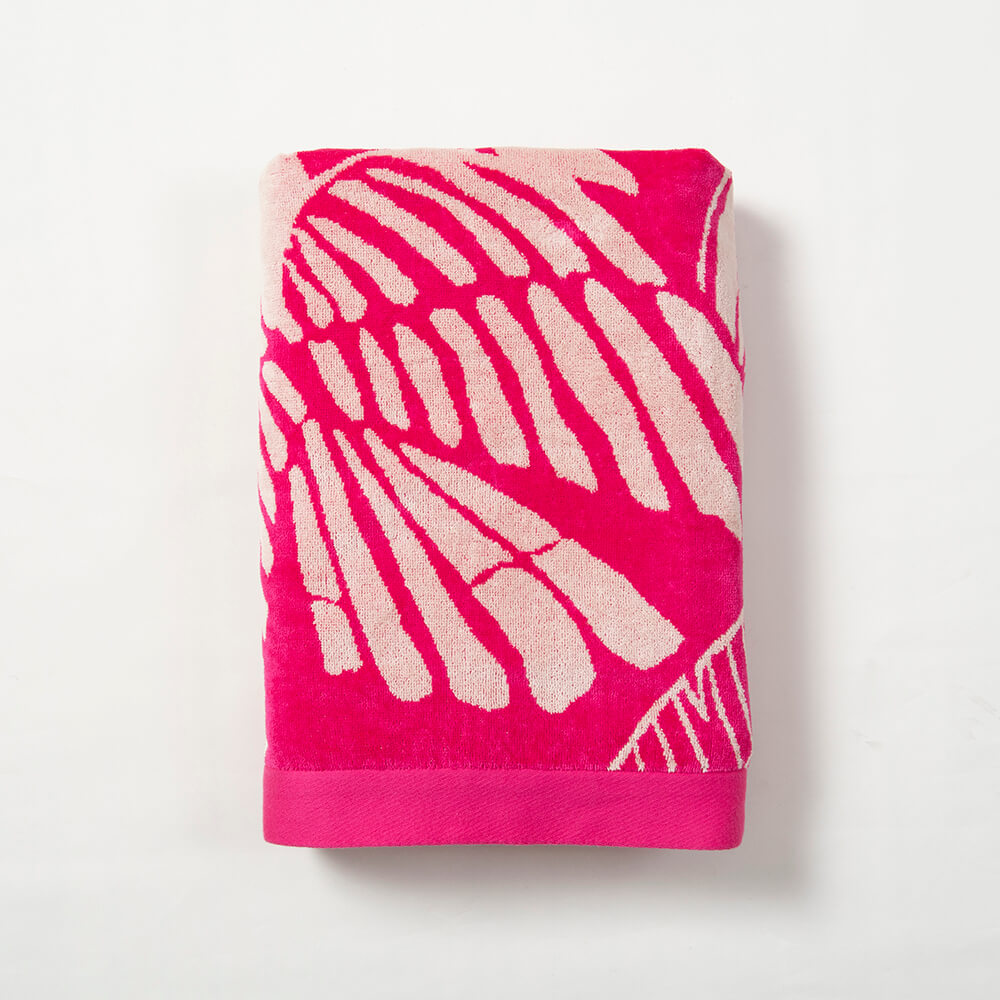 Toalla Playa Jacquard Parrots Party Fucsia