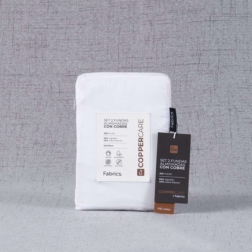 Set 2 Fundas Almohadas 200 Hilos Cobre 50x70cm Blanco