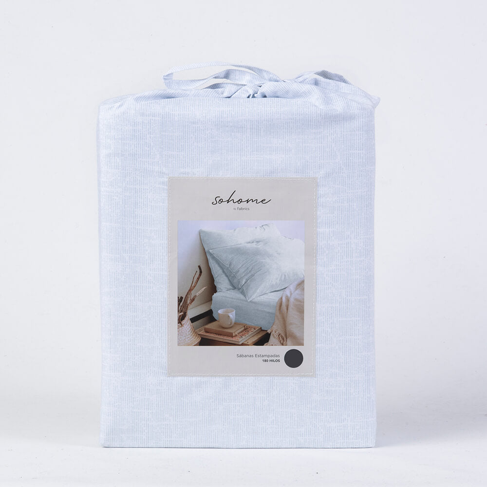 Sábana 180 Hilos Bauhaus 2 Plazas Celeste