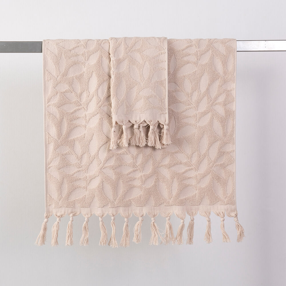Set Toalla Mano y Visita Greta Beige